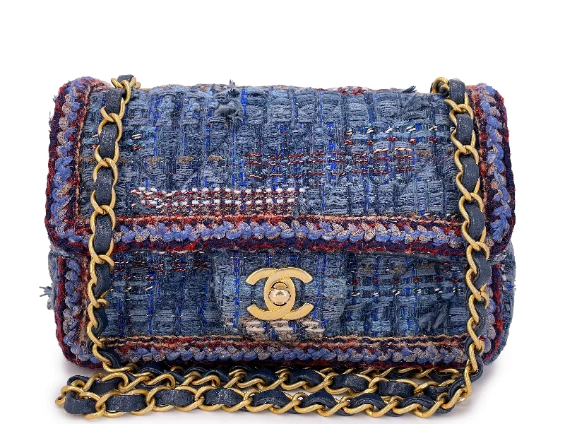 Chanel Handbag with Adjustable Strap for ComfortChanel 2018 Paris Hamburg Blue Tweed Rectangular Mini Flap Bag