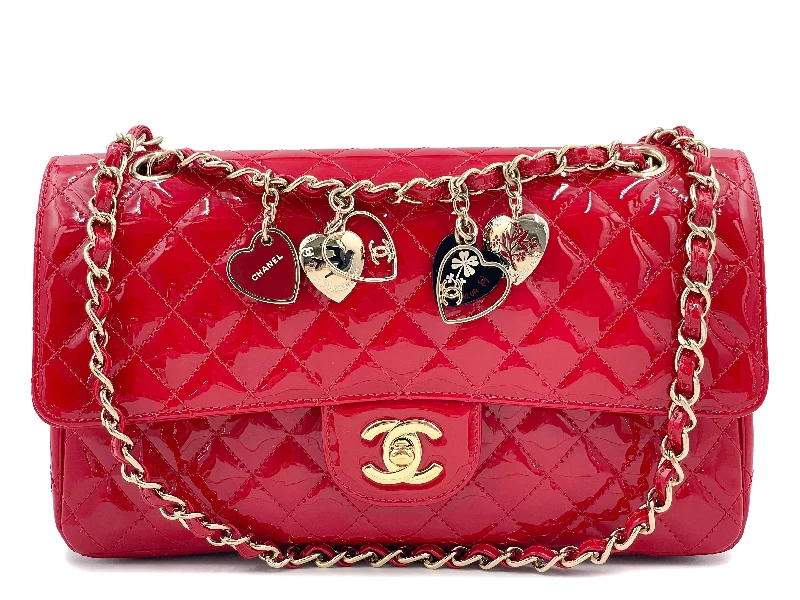 Chanel Vintage Inspired Handbag for Retro LoversPristine Chanel Red Patent Valentines Heart Charm Medium Classic Flap Bag