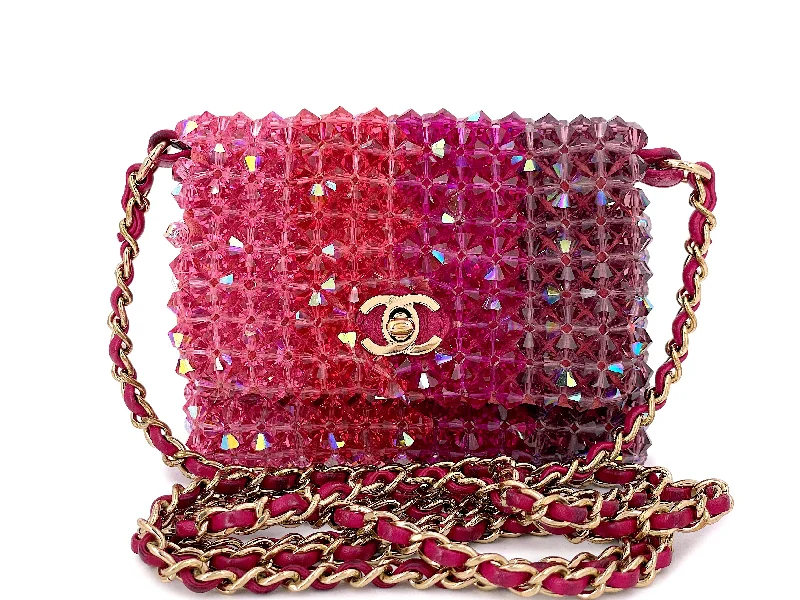 Chanel Quilted Leather Shoulder Bag for FashionistasChanel Pink Crystal Iridescent Rainbow Micro Mini Crossbody Flap Bag