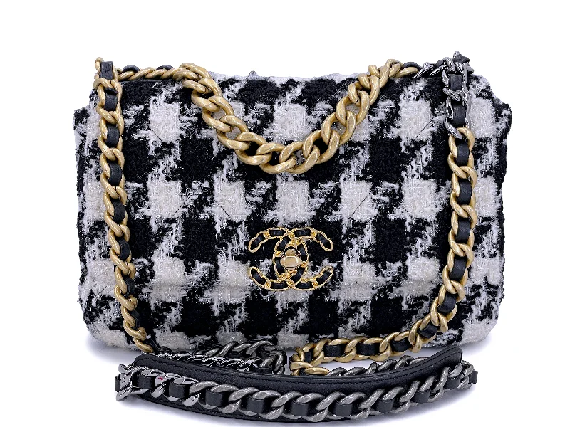 Chanel Handbag with Adjustable Strap for ComfortChanel 19 Small Medium Houndstooth Tweed Flap Bag