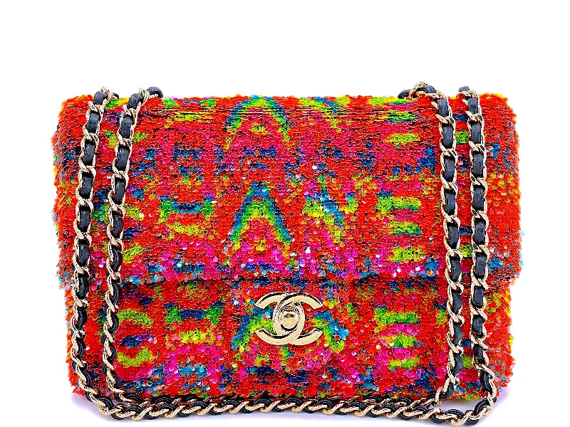 Chanel Chain Strap Handbag for Everyday UseChanel 2021 Iconic Rainbow Letter Sequin Orange Rectangular Mini Flap Bag GHW