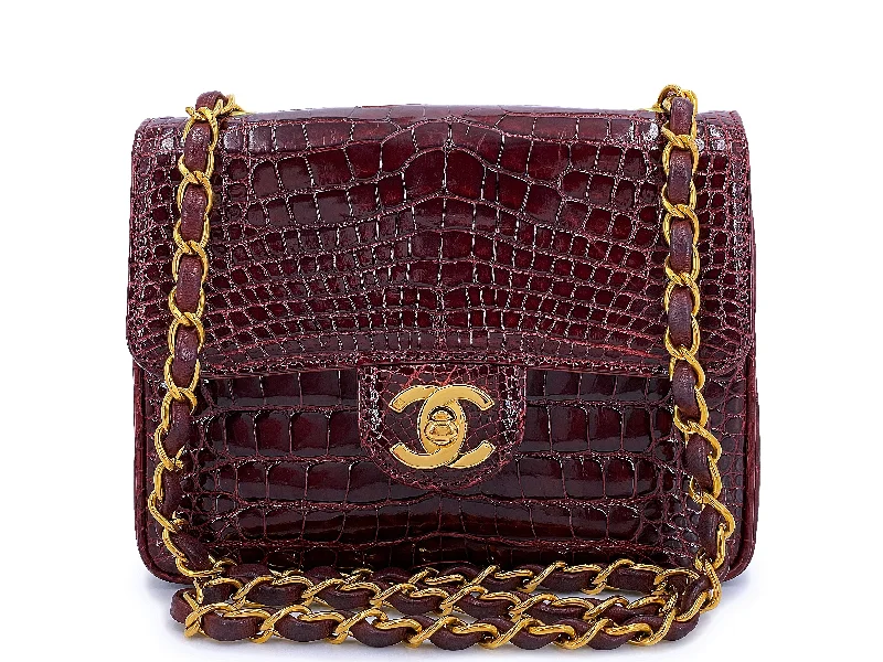 Chanel Handbag with Adjustable Strap for ComfortChanel 1996 Vintage Burgundy Alligator Crocodile Square Mini Flap Bag 24k GHW