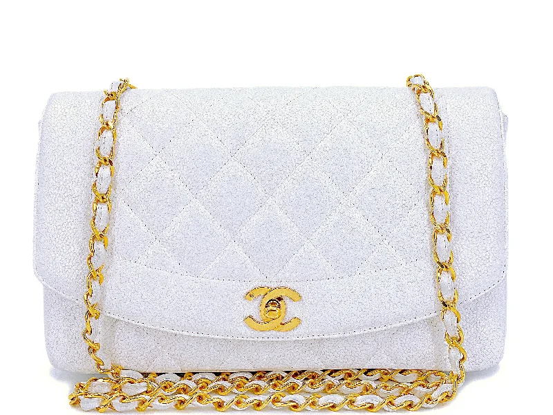 Chanel Quilted Leather Shoulder Bag for FashionistasChanel Vintage 1992 White Caviar Medium Diana Flap Bag 24k GHW