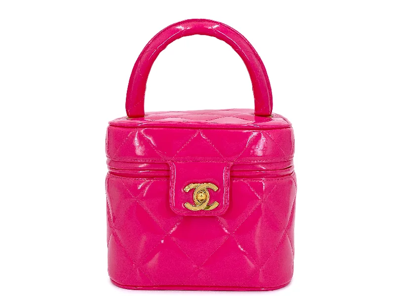 Chanel Small Crossbody Bag for TravelChanel 1995 Vintage "Barbie" Pink Patent Heart-Mirror Vanity Case Bag