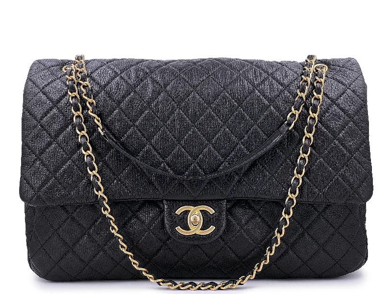 Chanel Black Handbag for Business MeetingsChanel Black Ltd Airlines Runway Travel XXL Classic Flap Bag GHW