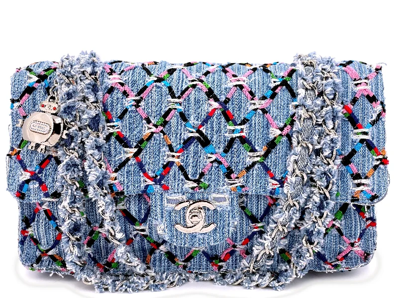 Chanel Luxury Handbag for High - End EventsChanel 17S Denim Rainbow Stitched Robot Charm Medium Flap Bag