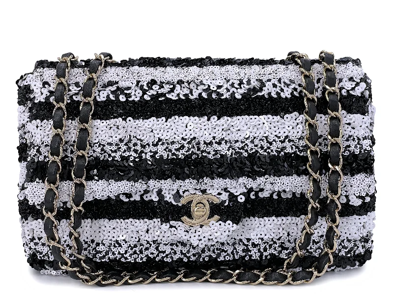 Chanel Limited Edition Handbag for CollectorsChanel 19C Black White Sequin Medium Classic Flap Bag GHW