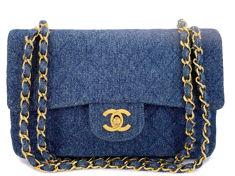 Chanel New Arrival Handbag with Gold HardwareChanel 1990 Vintage Blue Denim Small Classic Double Flap Bag 24k GHW