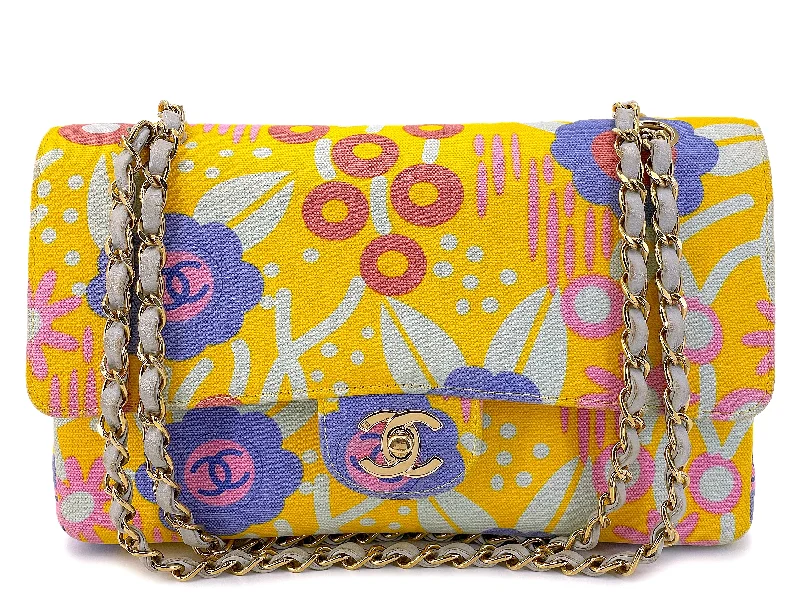 Chanel Quilted Leather Shoulder Bag for FashionistasRare Chanel 2003 Vintage Flower Rainbow Canvas Print Medium Classic Flap Bag 24k GHW