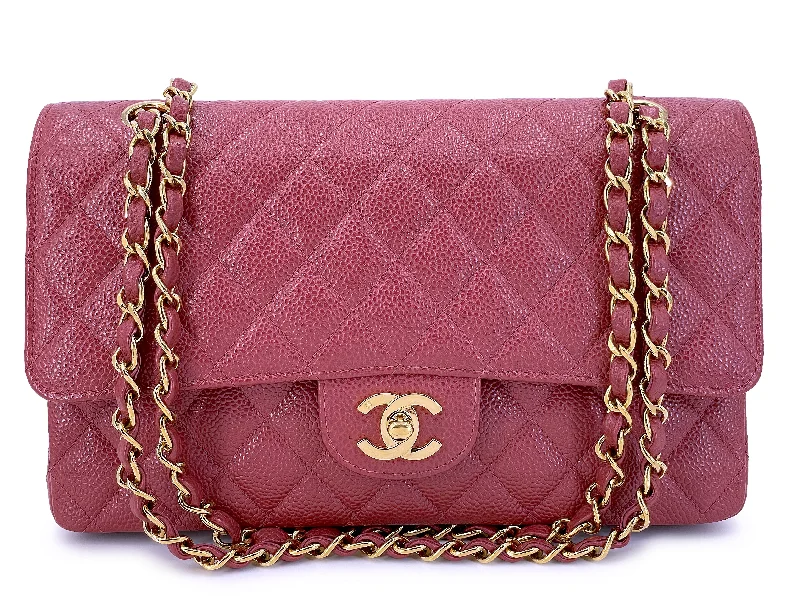 Chanel Classic Flap Bag for Evening PartyPristine Chanel Dark Pink Vintage Caviar Medium Classic Double Flap Bag 24k GHW