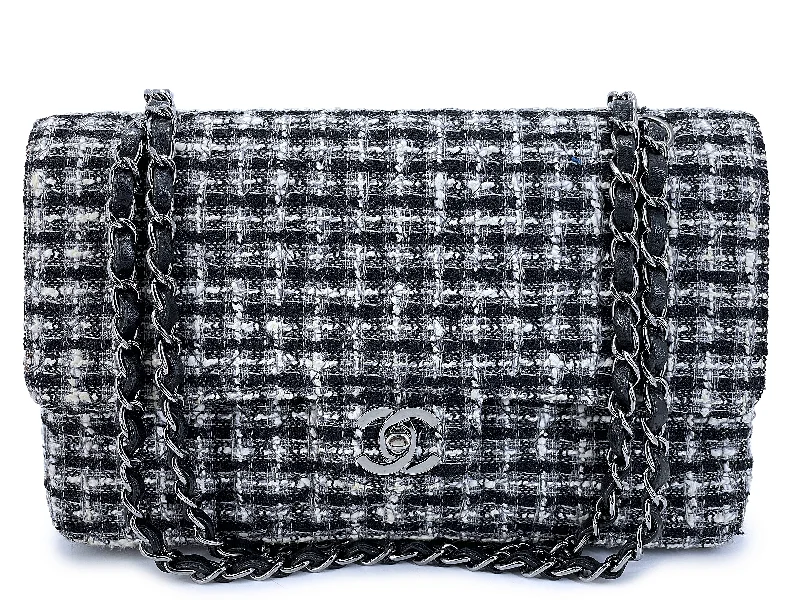 Chanel Designer Handbag with Unique DesignChanel Vintage 2004 Black White Tweed Medium Classic Double Flap Bag SHW