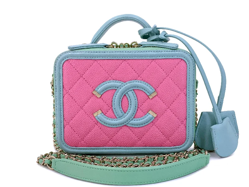 Chanel Black Handbag for Business MeetingsChanel 2019 Pink/Green/Blue Caviar Filigree Vanity Case Bag