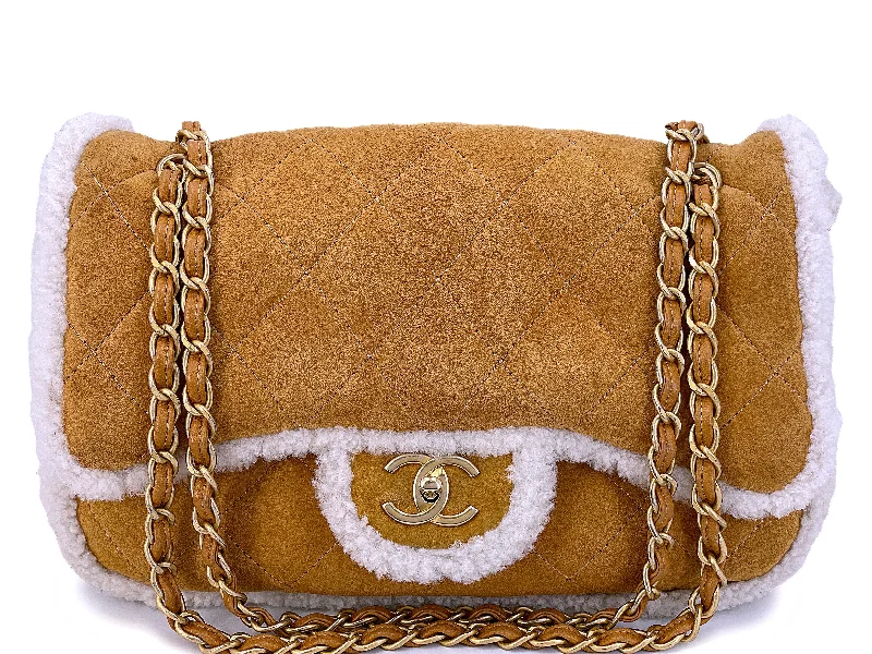 Chanel Lightweight Handbag for Daily ErrandsChanel 2018 Coco Neige Jumbo Camel Caramel Suede Shearling Flap Bag A54