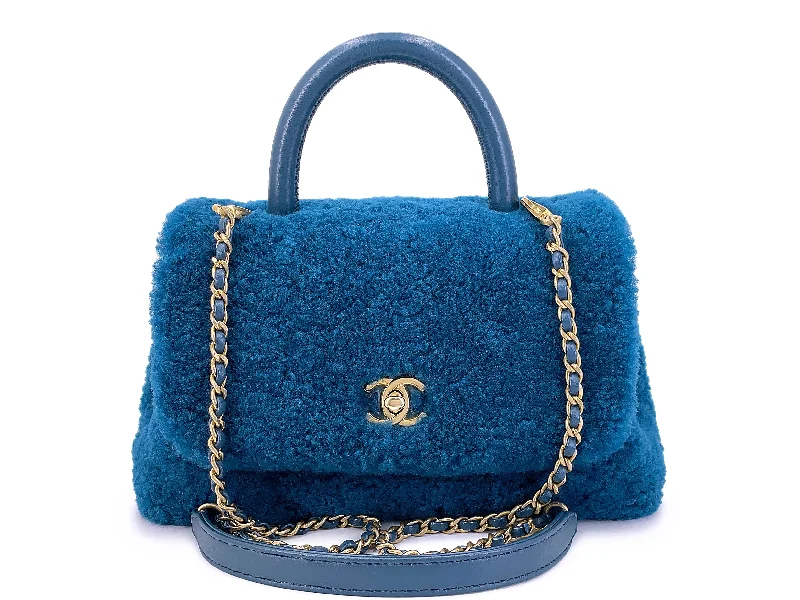 Chanel Black Handbag for Business MeetingsChanel Teal Blue Shearling Fur Small Coco Handle Flap Bag GHW