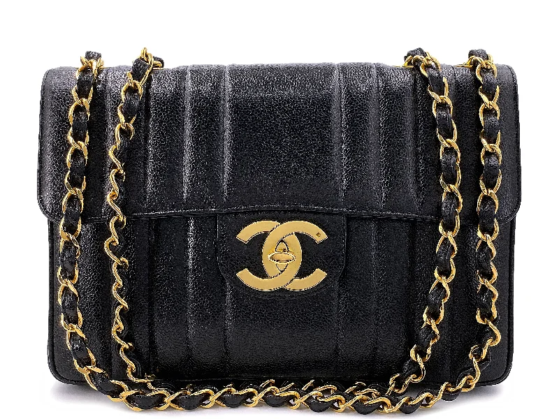 Chanel Handbag with Adjustable Strap for ComfortChanel Vintage Black Caviar Mademoiselle Jumbo Classic Flap Bag 24k GHW