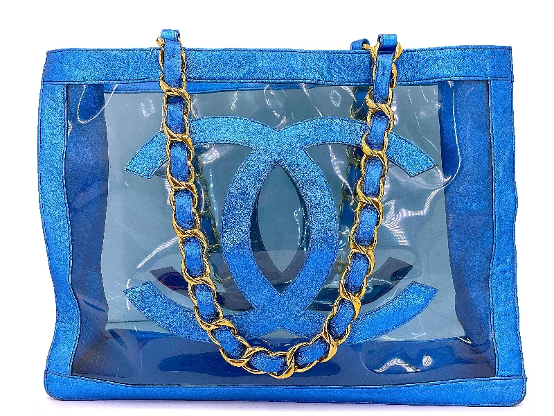 Chanel Luxury Handbag for High - End EventsRare Chanel 1995 "Barbie Collection" Metallic Blue Clear Tote Bag 24k GHW