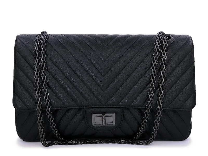 Chanel Quilted Leather Shoulder Bag for FashionistasChanel So Black Chevron Reissue Large 227 2.55 Flap Bag Goatskin