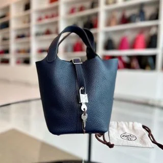 Hermes Victoria Bags with Signature Turnlock ClosuresHermes Picotin 18 X Stamp Dark Blue Taurillon Clemence SHW