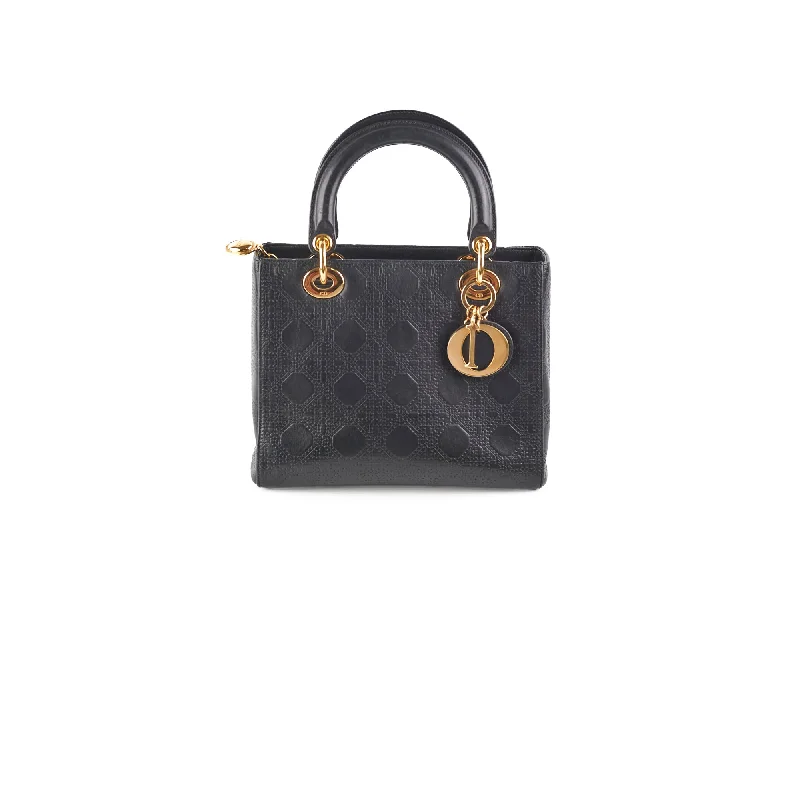 Christian Dior tote bags with a printed Dior logo on the frontDior Medium Lady Dior Cannage Bag Black