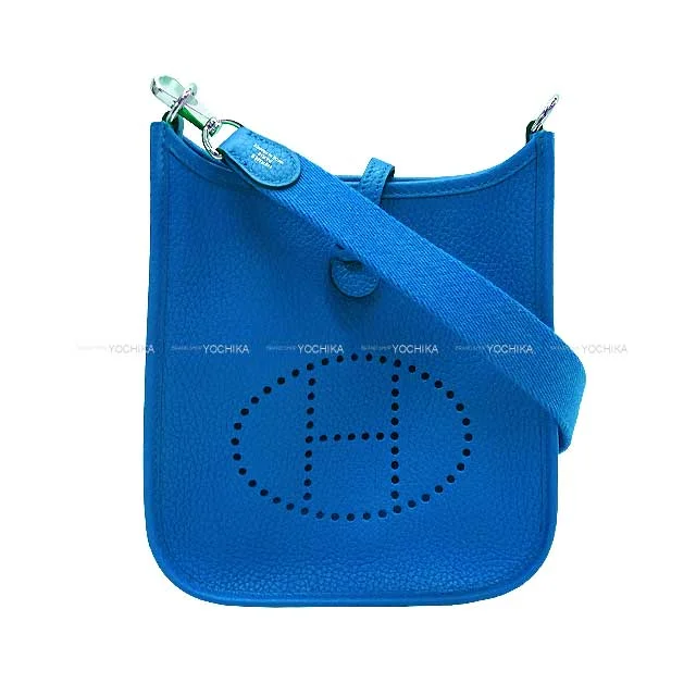 Embroidered Hermes Bags with Floral and Animal MotifsHERMES Shoulder bag Evelyne 16 TPM Bleu Zellige Taurillon Clemence Silver HW Stamp U[EXCELLENT][Authentic]