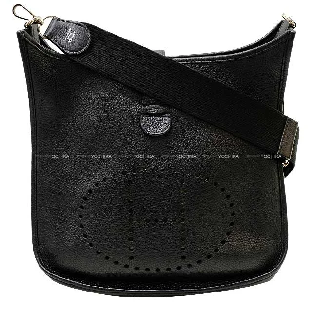 Sparkling Hermes Bags with Diamond - Encrusted Accents[Pre-loved] HERMES Shoulder bag Evelyne 33 GM Noir (Black) Taurillon Clemence Silver HW Stamp X[USED SA][Authentic]