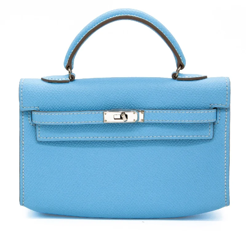 Hermes Bags with Interior Dividers and OrganizersBlue Celeste Micro Kelly