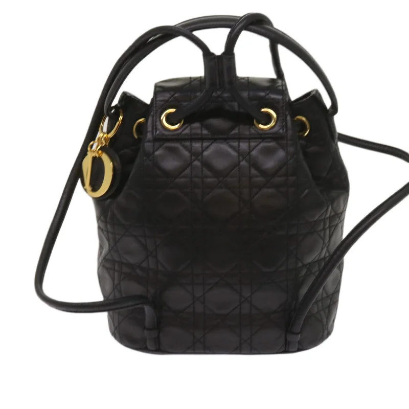 Christian Dior bags with a quilted pattern and gold - toned hardwareCHRISTIAN DIOR Canage Lady Dior Backpack Lamb Skin Black Auth yk10497A