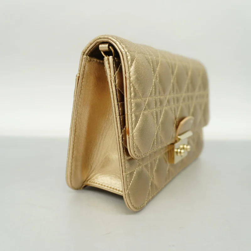 Contemporary Christian Dior handbags with a unique shapeCHRISTIAN DIOR  Cannage/Lady Dior Women's Leather Clutch Bag Gold