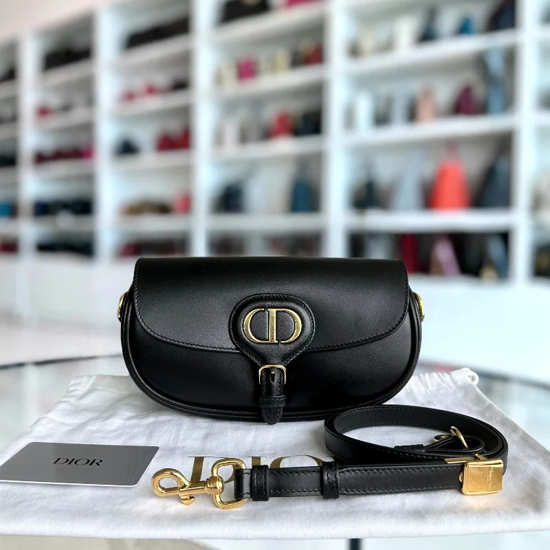 Christian Dior bags with a zip - top closure and multiple compartmentsBobby East West Smooth Calfskin Shoulder Bag Black GHW