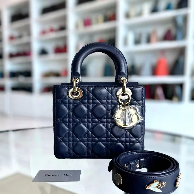 Christian Dior bags with a detachable coin purse insideLady Small Cannage Lambskin Dark Blue My Lady ABC Charm Badge GHW