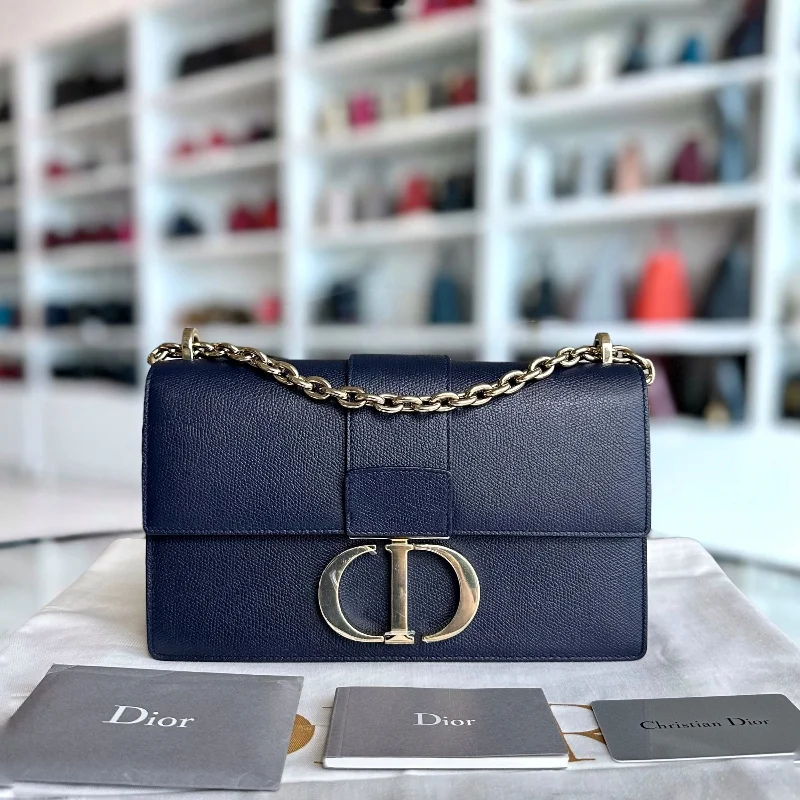 High - fashion Christian Dior bags with a geometric patternMontaigne 30 East West Grained Calfskin Dark Blue LGHW