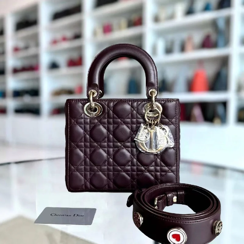 Christian Dior bags with a zip - top closure and multiple compartmentsMy Lady Small Cannage Lambskin Burgundy Red My ABC Charm Badge GHW