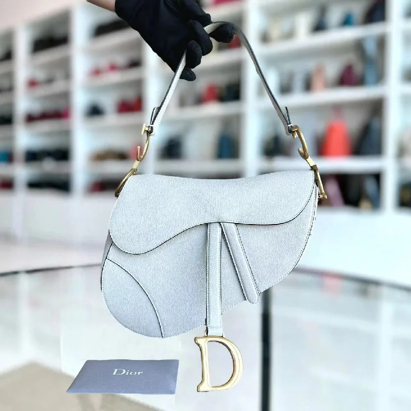 Christian Dior Saddle bags with a distressed leather finishSaddle Medium 25CM Grained Calfskin White GHW