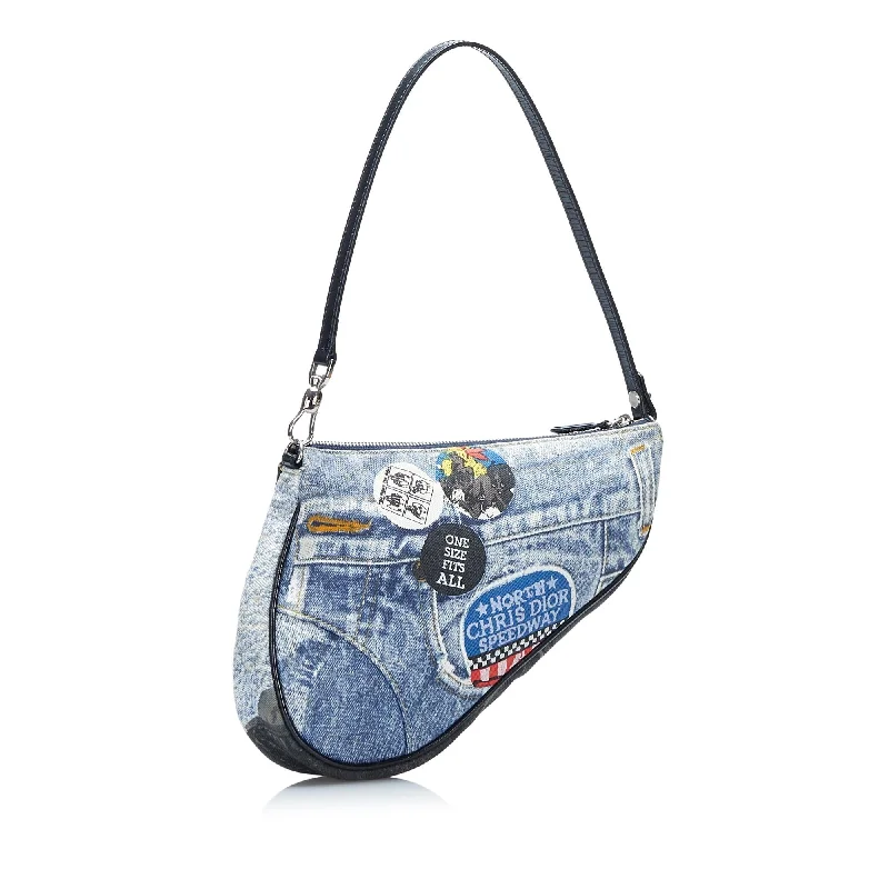 Christian Dior tote bags with a double - handle and shoulder - strap optionDior Speedway Denim Mini Saddle (SHG-AbXXMQ)