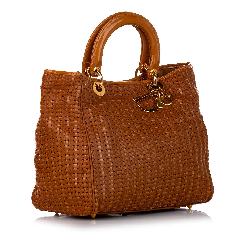 Christian Dior Saddle bags with a distressed leather finishDior Woven Soft Lady Dior Leather Tote Bag (SHG-25954)