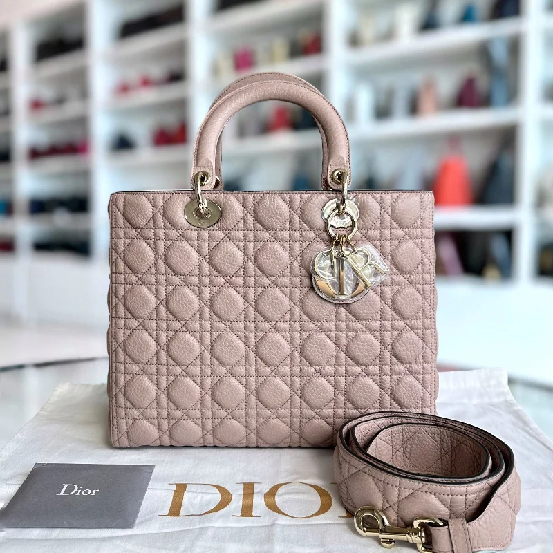 Christian Dior crossbody bags with a front - flap pocket for easy access*Flap, Grained Calfskin* Lady Large Grained Calfskin Nude Pink Blush LGHW