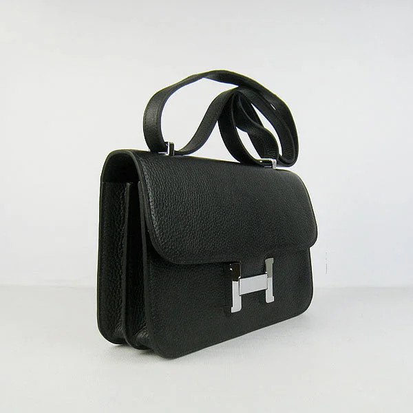 Hermes Bags with Magnetic and Twist - Lock ClosuresHermes Calf Leather Message Bag H020 Black Silver