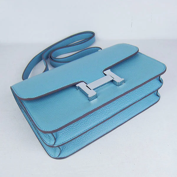 Sequined and Beaded Hermes Bags for Glamorous EventsHermes calf Leather Message Bag H020 light blue silver