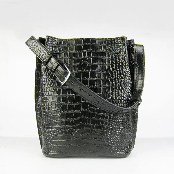 Easy - to - Clean Hermes Bags for Busy LifestylesHermes Crocodile Vein Shoulder Bag H2804 Black Silver