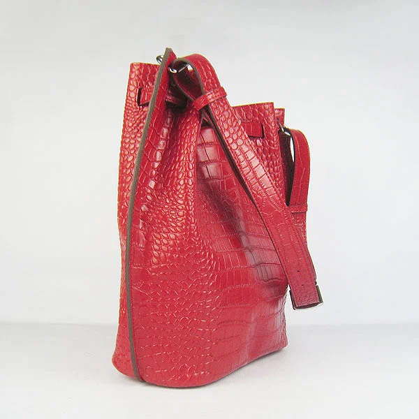 Hermes Bags with Adjustable Shoulder and Crossbody StrapsHermes Crocodile vein Shoulder Bag H2804 red Silver