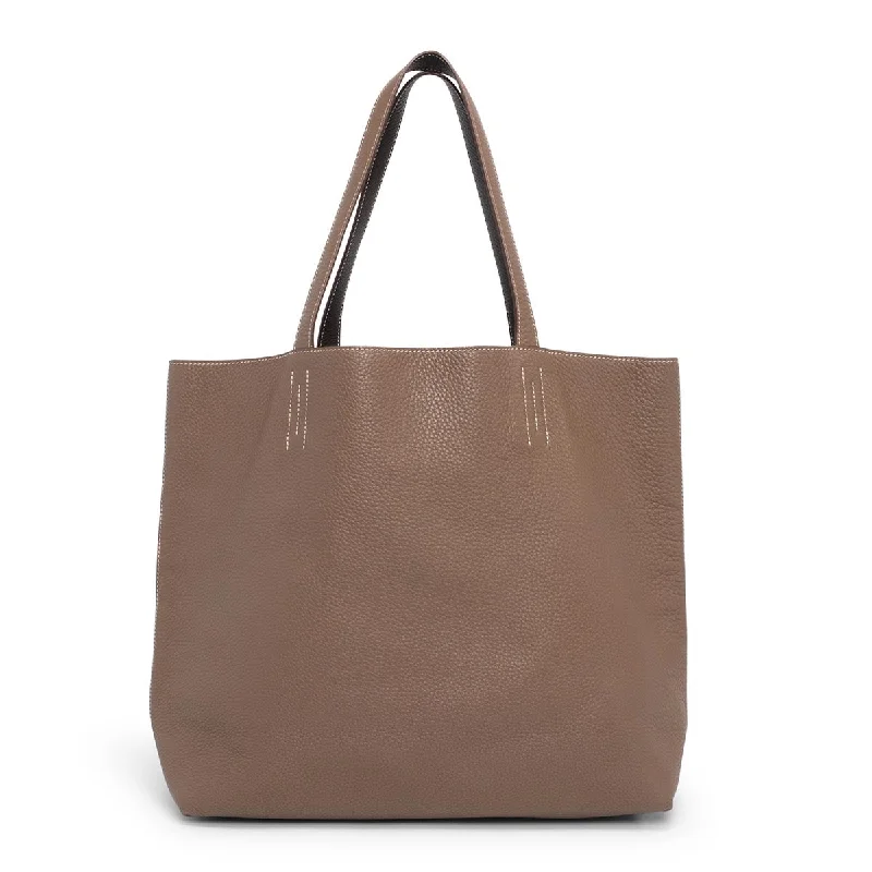 Durable Hermes Canvas - Trimmed Bags for Outdoor UseHermes Etoupe & Chocolate Clemence Double Sens 36 Tote