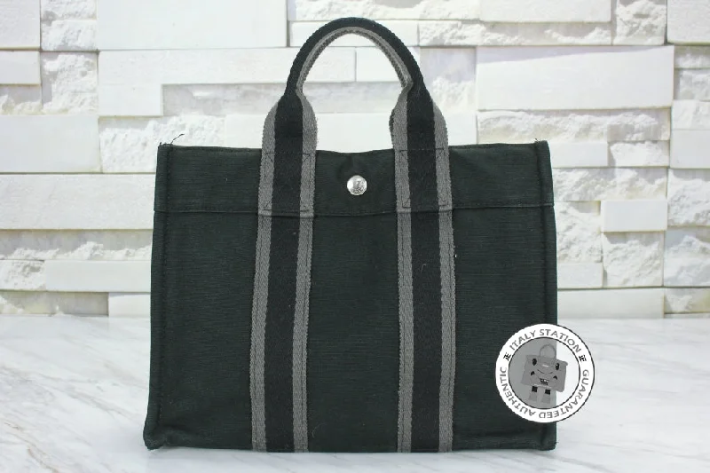 Hermes Bags with Magnetic and Twist - Lock ClosuresHermes Herline Black Canvas Small Tote Bag Phw