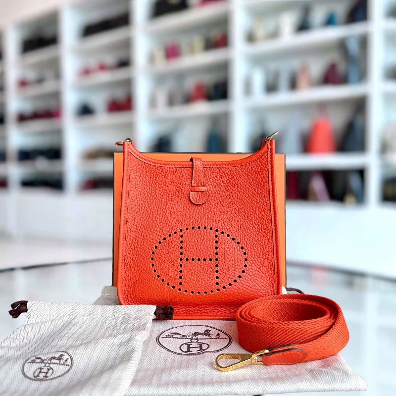 Hermes Bags with Chain - Link Handles for a Touch of GlamourHermes Mini Evelyn 16 Taurillon Clemence Stamp U Orange GHW