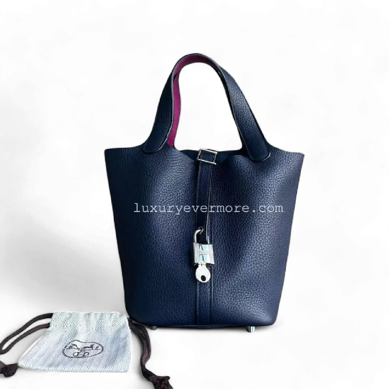 Compact and Portable Hermes Belt Bags for On - the - GoHermes Picotin 18 A Stamp TC Clemence Dark Blue Silver Hardware