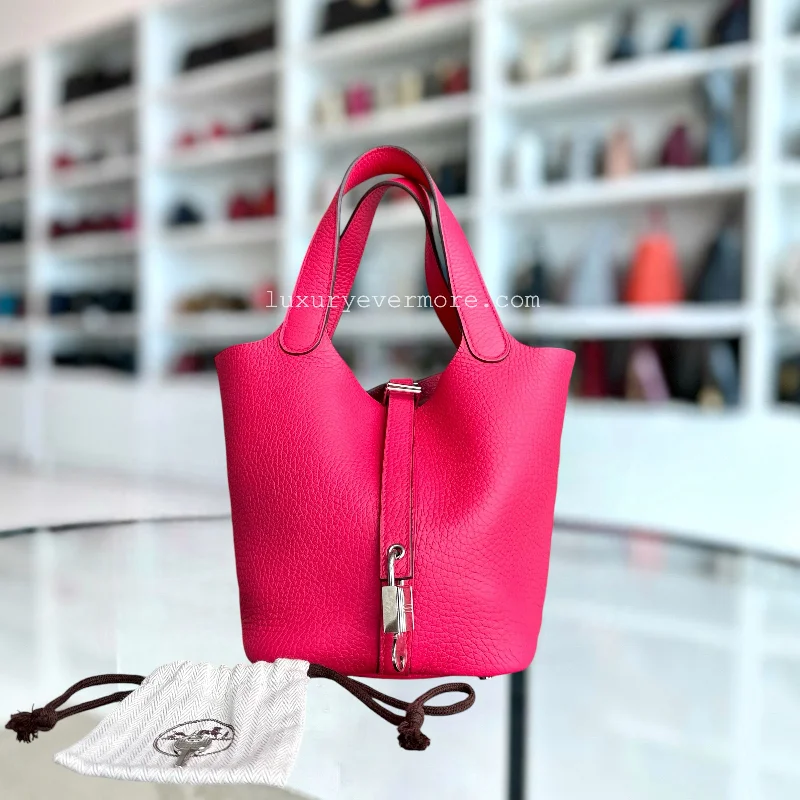 Hermes Bags with Adjustable and Padded Shoulder StrapsHermes Picotin 18 Taurillon Clemence TC Leather Hot Pink Silver Hardware