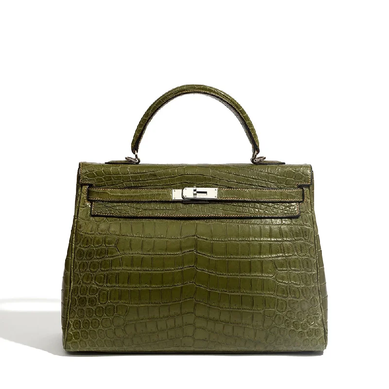 Hermes Bags with RFID - Blocking Linings for SecurityKelly 35 Green Niloticus PHW