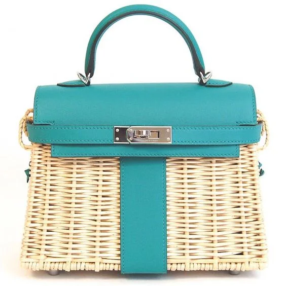 Stylish Hermes Kelly Bags with Custom - Engraved PlatesKelly Picnic 20 Ossier Vert Verone