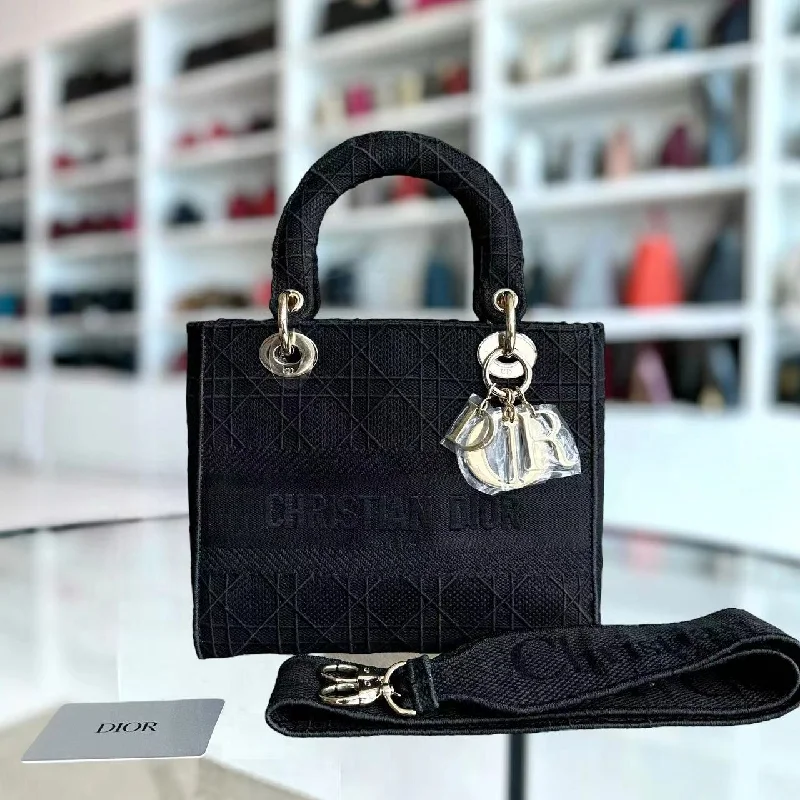 Christian Dior bags with a detachable coin purse inside*Like New* Lady D-Lite Black Cannage Embroidery D Lite Cross Body GHW