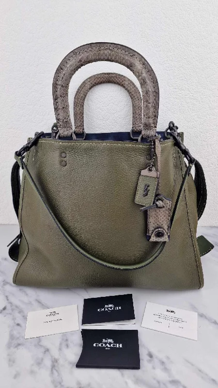 Coach backpacks with a sleek, modern design for a stylish lookCoach 1941 Rogue 36 in Army Green Olive with Genuine Snakeskin Handles - Shoulder Bag Handbag - Coach 58965